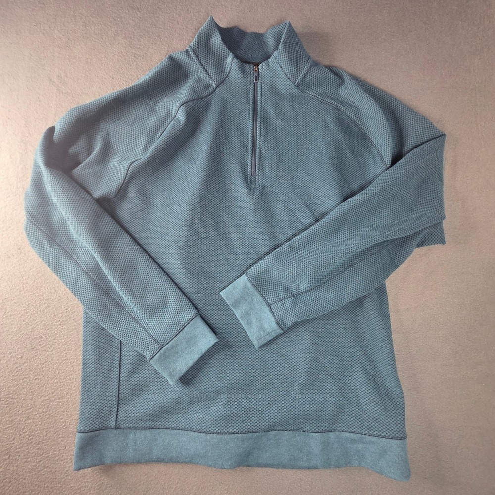 VRST Mens XL Waffle Knit Quarter Zip Pullover Teal Blue RN104141 Mock Neck Top